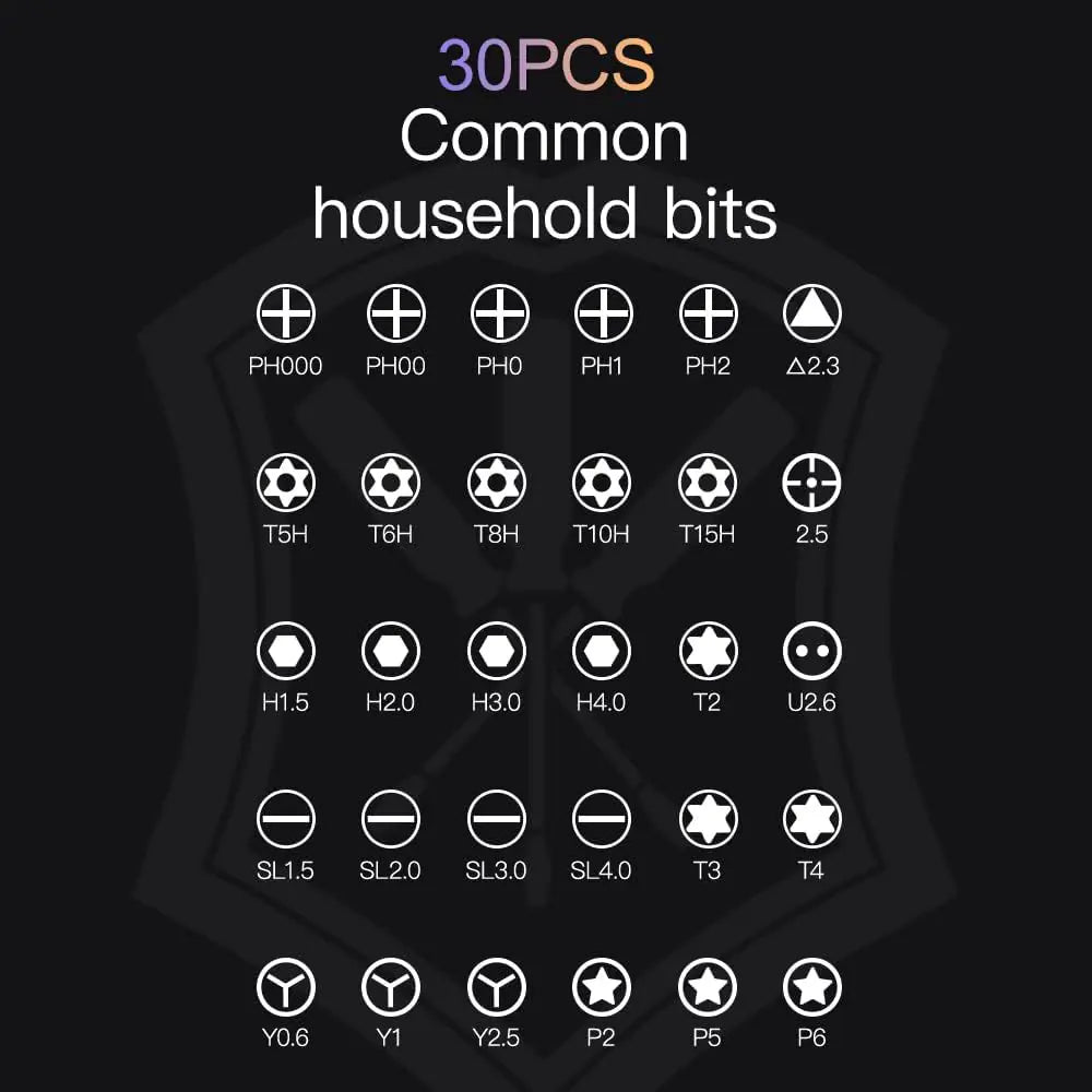 Set of 30 common household bits with labels.